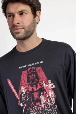 Admas Pijamas-Pijama comprido Star Wars 100% algodão para homem cinzento