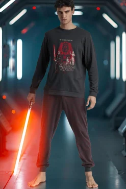 Admas Pijamas-Pijama comprido Star Wars 100% algodão para homem cinzento