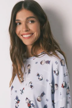 Women'secret Pijamas-Pijama comprido super macio do Snoopy azul