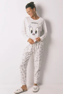 Women'secret Pijamas-Pijama comprido Tweety Bird 100% algodão bege