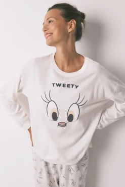Women'secret Pijamas-Pijama comprido Tweety Bird 100% algodão bege