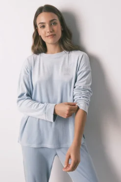 Women'secret Pijamas-Pijama comprido veludo cotelê azul