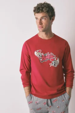 Women'secret Pijamas-Pijama comprido Buddies 100% algodão vermelho