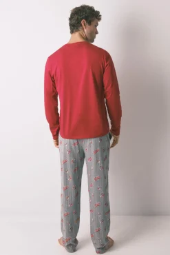 Women'secret Pijamas-Pijama comprido Buddies 100% algodão vermelho