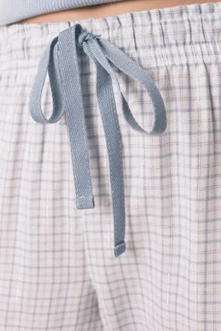 Women'secret Pijamas-Pijama comprido xadrez efeito brilho azul