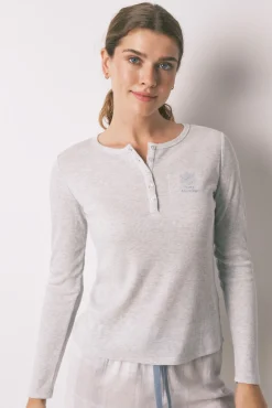 Women'secret Pijamas-Pijama comprido xadrez efeito brilho cinza cinzento