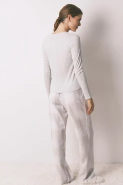 Women'secret Pijamas-Pijama comprido xadrez efeito brilho cinza cinzento