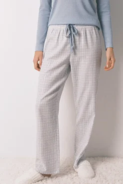 Women'secret Pijamas-Pijama comprido xadrez efeito brilho azul