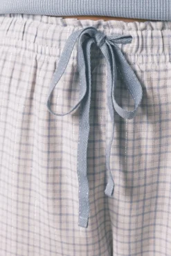 Women'secret Pijamas-Pijama comprido xadrez efeito brilho azul