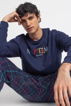 Admas Pijamas-Pijama comprido xadrez Mickey para homem azul