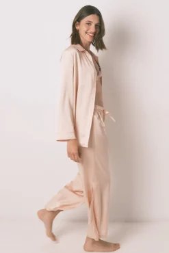 Women'secret Pijamas-Pijama comprimida de strass em satin laranja vermelho