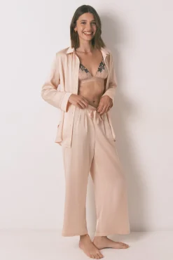 Women'secret Pijamas-Pijama comprimida de strass em satin laranja vermelho