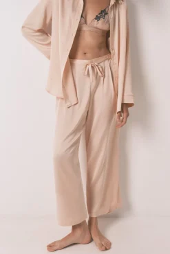 Women'secret Pijamas-Pijama comprimida de strass em satin laranja vermelho