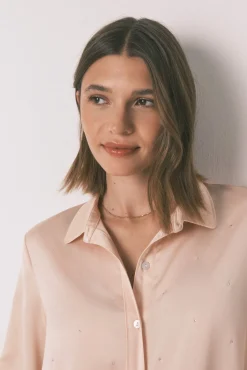 Women'secret Pijamas-Pijama comprimida de strass em satin laranja vermelho