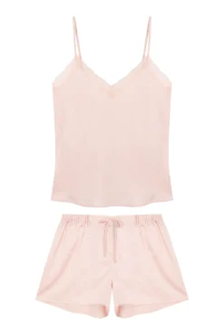 Women'secret Pijamas-Pijama curto de cetim com renda rosa