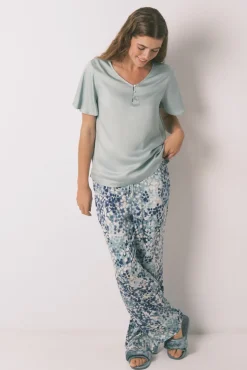 Women'secret Pijamas-Pijama de cetim viscose floral verde