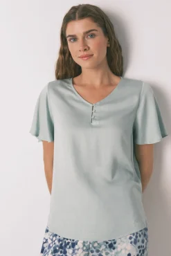 Women'secret Pijamas-Pijama de cetim viscose floral verde