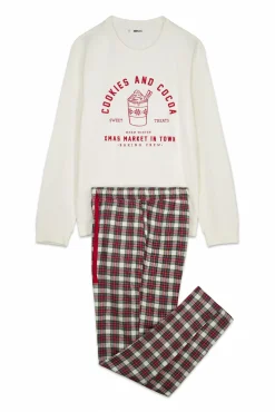 Women'secret Pijamas-Pijama de homem comprido 100% algodão xadrez bege