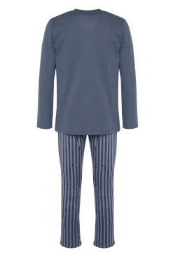 Trendyol Pijamas-Pijama de malha de estampado de corte regular em claro azul