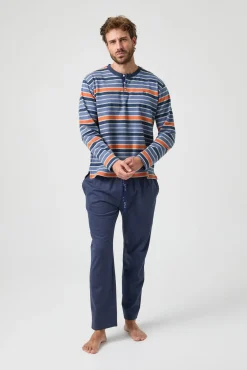 Kiff-Kiff Pijamas-Pijama de malha riscas multicolorida Kiff Kiff estampado