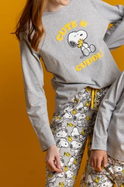 Admas Pijamas-Pijama Family Snoopy Funny para mulher cinzento