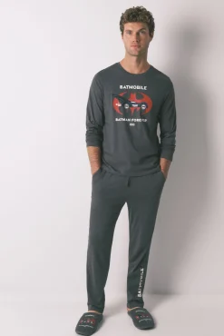 Women'secret Pijamas-Pijama largo de algodão do Batman cinza cinzento