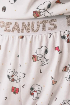 Women'secret Pijamas-Pijama longo 100% algodão branco Snoopy bege