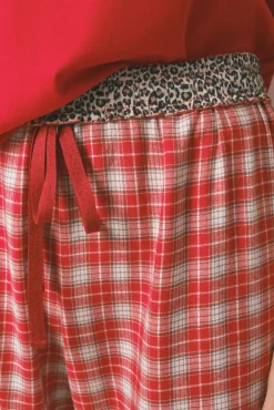 Women'secret Pijamas-Pijama longo 100% algodão estampado xadrez Snoopy vermelho