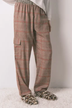 Women'secret Pijamas-Pijama longo 100% algodão estampado xadrez Snoopy bege