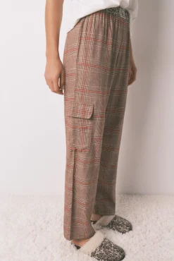 Women'secret Pijamas-Pijama longo 100% algodão estampado xadrez Snoopy bege