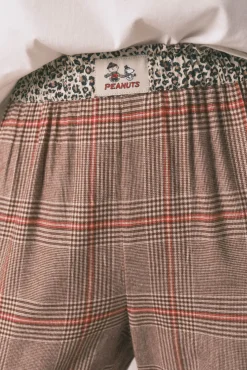 Women'secret Pijamas-Pijama longo 100% algodão estampado xadrez Snoopy bege