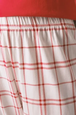 Women'secret Pijamas-Pijama longo 100% algodão xadrez Snoopy vermelho