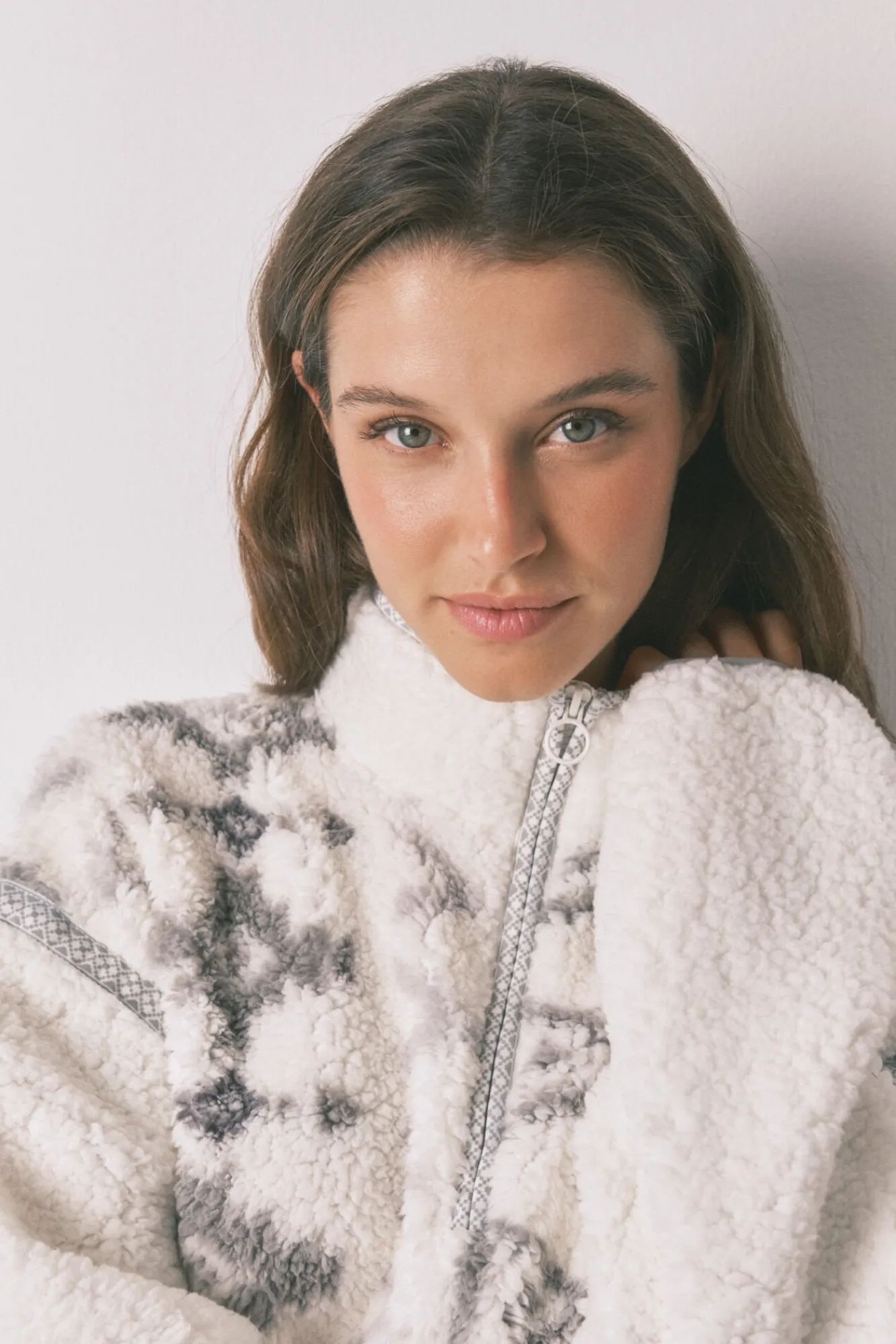 Women'secret Pijamas-Pijama longo de borrego e pijama comprido de polar estampado cinzento