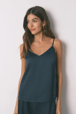 Women'secret Pijamas-Pijama longo de cetim azul