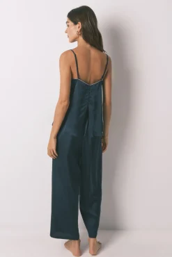 Women'secret Pijamas-Pijama longo de cetim azul