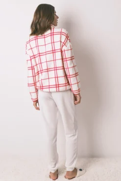 Women'secret Pijamas-Pijama longo de lã xadrez branco Mafalda bege