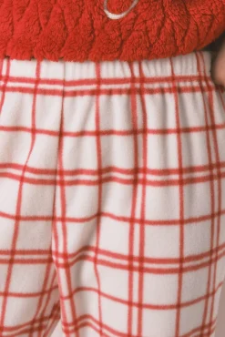 Women'secret Pijamas-Pijama longo de lã xadrez Snoopy vermelho