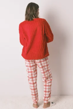 Women'secret Pijamas-Pijama longo de lã xadrez Snoopy vermelho