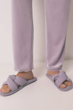 Women'secret Pijamas-Pijama longo de veludo lilás rosa