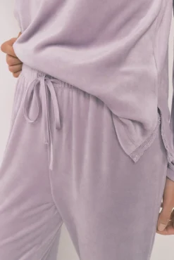 Women'secret Pijamas-Pijama longo de veludo lilás rosa