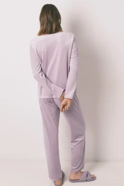 Women'secret Pijamas-Pijama longo de veludo lilás rosa