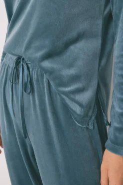 Women'secret Pijamas-Pijama longo de veludo verde
