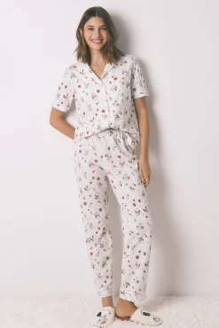 Women'secret Pijamas-Pijama longo estilo camisa 100% algodão Snoopy branco