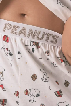 Women'secret Pijamas-Pijama longo estilo camisa 100% algodão Snoopy branco