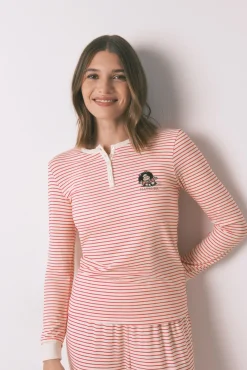 Women'secret Pijamas-Pijama longo malha extra macia listrado Mafalda vermelho