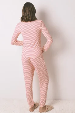 Women'secret Pijamas-Pijama longo malha extra macia listrado Mafalda vermelho