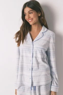 Women'secret Pijamas-Pijama pijama comprido de lã polar com borda azul