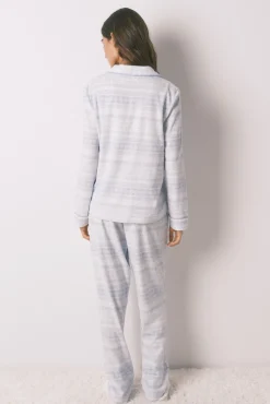 Women'secret Pijamas-Pijama pijama comprido de lã polar com borda azul