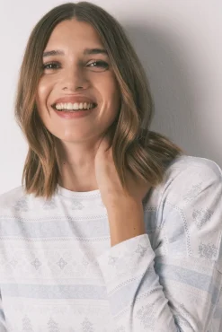 Women'secret Pijamas-Pijama pijama comprido de malha macia com bordas azuis azul