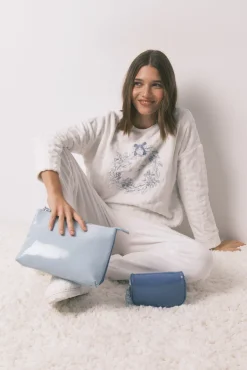 Women'secret Pijamas-Pijama polar branco pijama comprido e macio bege